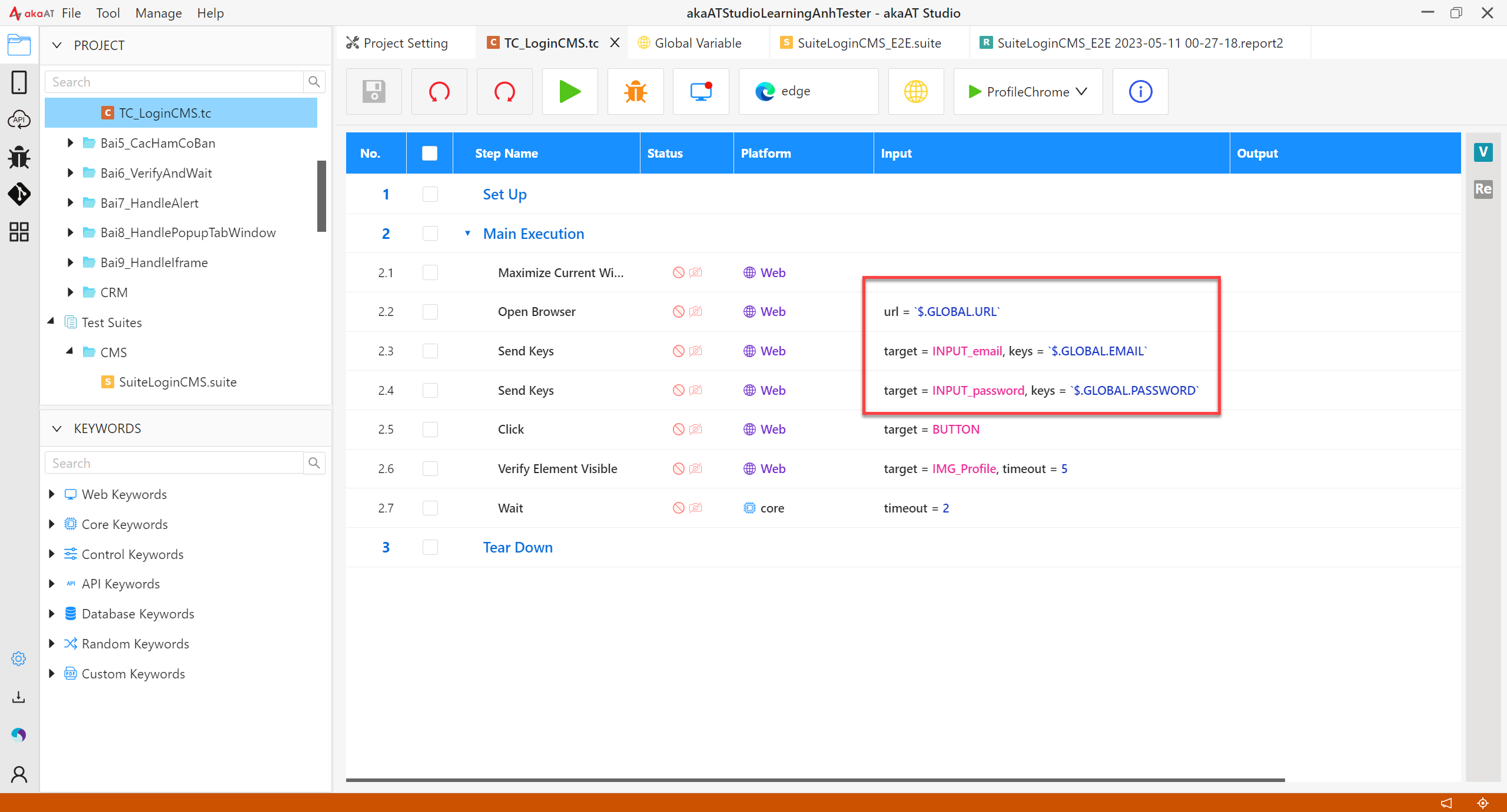 [akaAT Studio] Bài 14: Thay đổi bộ data test với Profiles trên akaAT Studio | Anh Tester