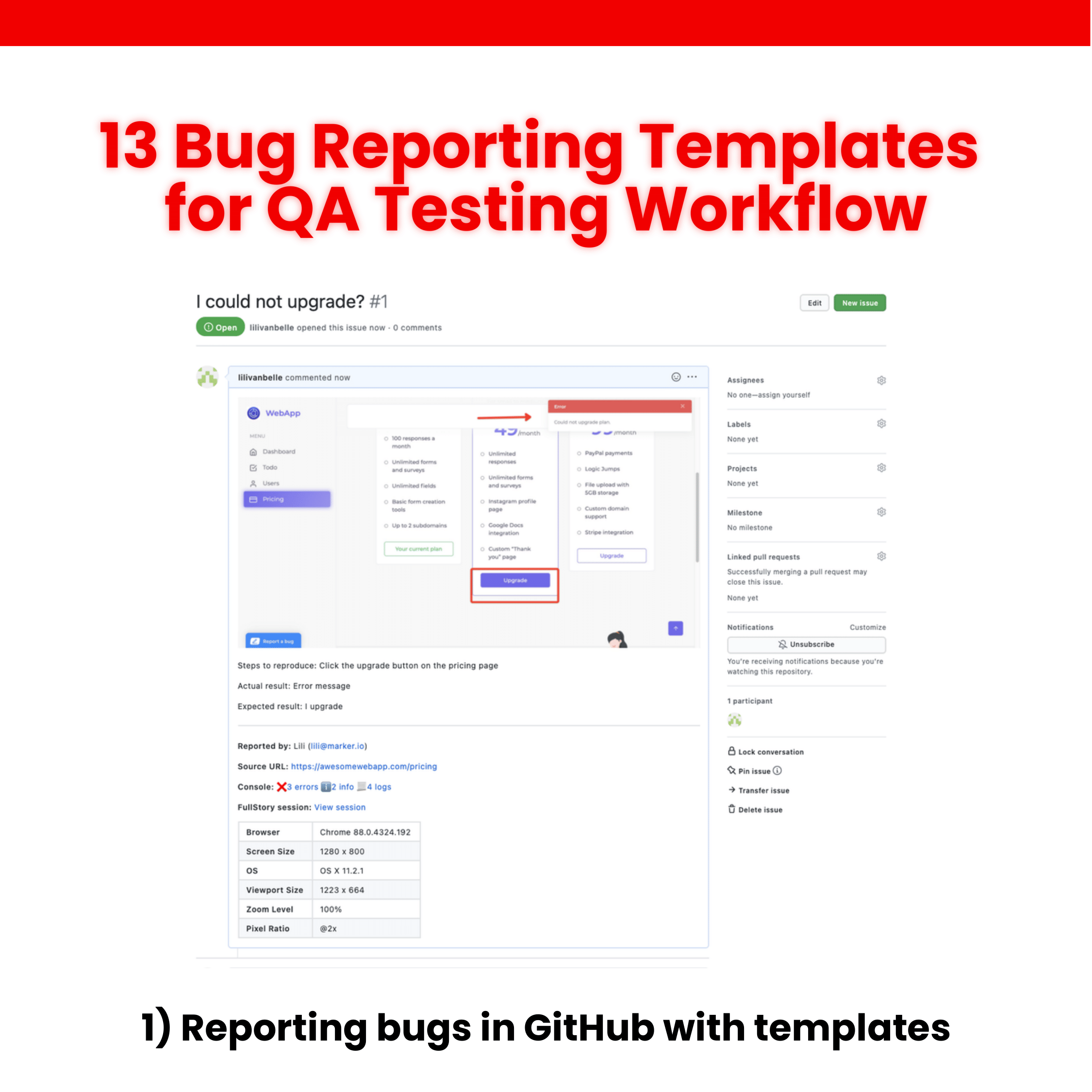 1) Reporting bugs in GitHub with templates