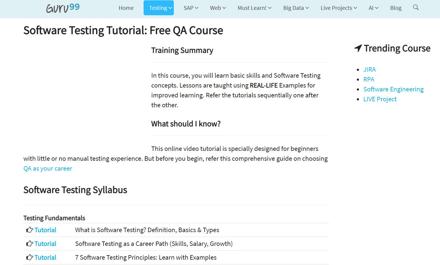 kiến thức tự học tester có thể tìm thấy dễ dàng trên Guru99 - 9 website tự học tester miễn phí | Anh Tester